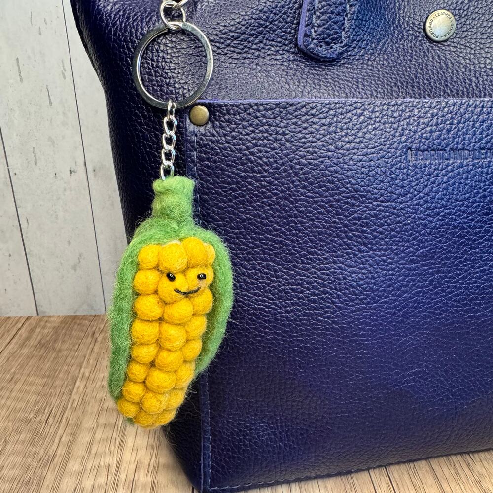Corn Vegetable Bag Charm Fun Felted Wool Purse Charm NEW Green Accessories NEW!